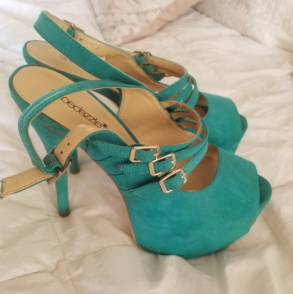 Teal Strappy Platform Heels